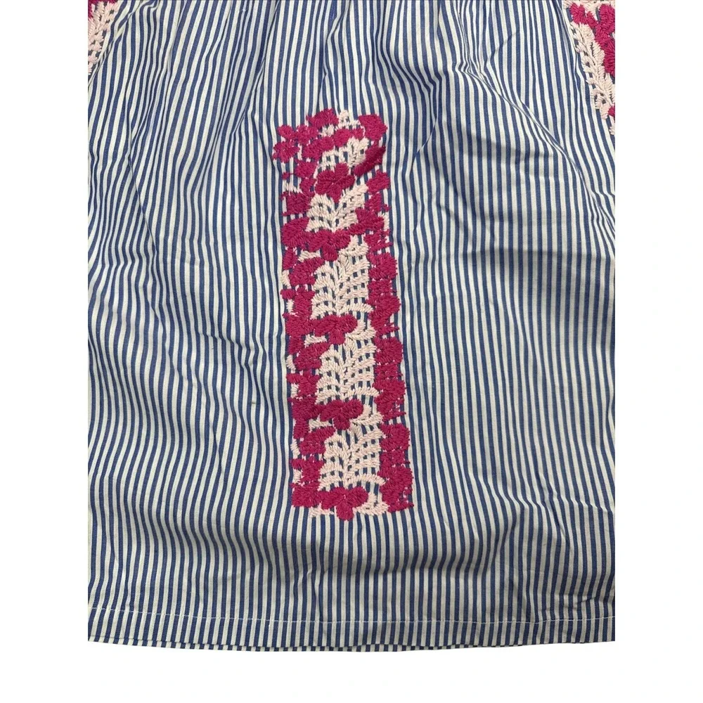 J MARIE Embroidered Top‎ Tunic Fuschia Pink Blue Pinstripes Sleeveless Floral XS - Picture 11 of 13